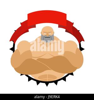 Starke Mann im Kreis. Logo für Fitness-Raum oder Sport-Team. Vektor-Logo. Bodybuilder mit großen Muskeln. Stock Vektor