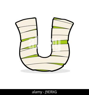 Buchstabe U Monster Zombie. Alphabetischer Symbol medizinische Bandagen. Ägyptische Vorlagenelemente ABC-Konzept. Mumie-ABC-Symbol Stock Vektor