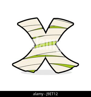 Buchstabe X Monster Zombie. Alphabetischer Symbol medizinische Bandagen. Ägyptische Vorlagenelemente ABC-Konzept. Mumie-ABC-Symbol Stock Vektor