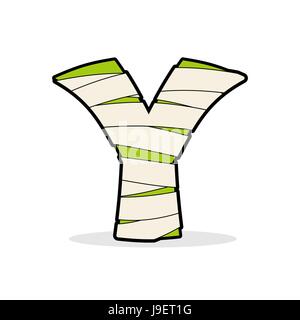 Buchstabe Y Monster Zombie. Mumie-ABC-Symbol. Alphabetischer Symbol medizinische Bandagen. Ägyptische Vorlagenelemente ABC-Konzept. Stock Vektor