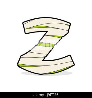 Buchstabe Z ägyptischen Zombies. Mumie-ABC-Symbol aufgerollt medizinische Bandagen. Monster-Vorlage Elemente Alphabet. Beängstigend Konzept Typ als Logo. Stock Vektor