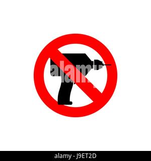Bohrer zu stoppen. Es ist verboten, zu bohren. Roten abschreckenden Charakter. Logo für die Beachtung der Stille. Gefrorene Werkzeug. Ban lauten Ton Punsch Stock Vektor