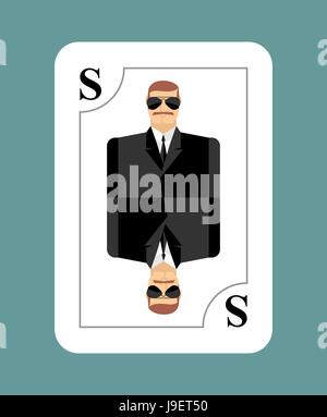 Spielkarte Geheimagent, Späher, Spion. Konzeptionell neue Karte Menschen in Tracht. Während Spiel lernen Sie versteckte Spielkarte. Stock Vektor