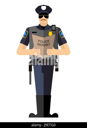 Polizist mit einem Bericht über eine Standing Ovation. Polizei isoliert. Die Verhaftung Stock Vektor