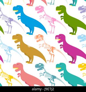 Dinosaurier-Skelett nahtlose Muster. Tyrannosaurus t-Rex und Knochen Hintergrund. Bunte Raubtier. Alten Creeper. Skelett eines alten Monster. Stock Vektor