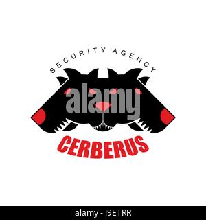 Sicherheitsdienst, Cerberus. Logo für Sicherheitsunternehmen. Drei böse Hundekopf mit großen Zähnen. Stock Vektor