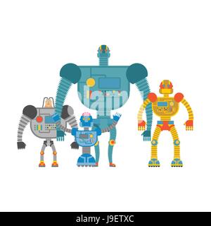 Set Raumroboter. Cyborgs Eindringlinge. Humanoide Maschinen mit künstlicher Intelligenz und Ehrgeiz. Stock Vektor