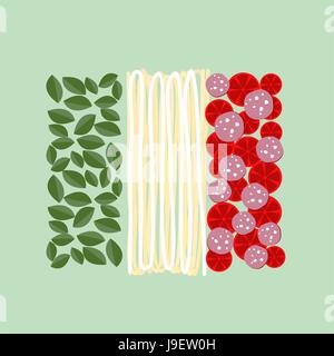 Italien-Flagge der Zutaten des Lebensmittels: Basilikum, Pasta und Tomaten. Vektor-illustration Stock Vektor