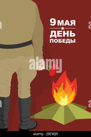 9. Mai Tag des Sieges. Soldaten mit Nelken. Tag des Gedenkens. Übersetzung aus dem russischen: 9 Mai. Tag des Sieges " Stock Vektor
