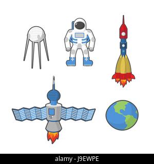 Astronaut und Erde Weltraum-Icon-Set. Vektor-illustration Stock Vektor