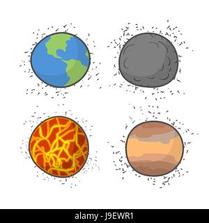 Stellen Sie Raum Planeten und Sterne auf weißem Hintergrund. Vektor-Illustration. Stock Vektor