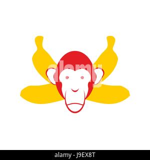 Affe und Bananen. Schimpansen, Kopf und gekreuzten Bananen. Red Monkey Symbol für chinesische Neujahr 2016. Stock Vektor