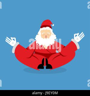 Santa zu meditieren. Weihnachten-Yoga. Status des Nirvana und Erleuchtung. Großvater mit Bart im roten Anzug Lotus Pose. Illustration für Neujahr Stock Vektor