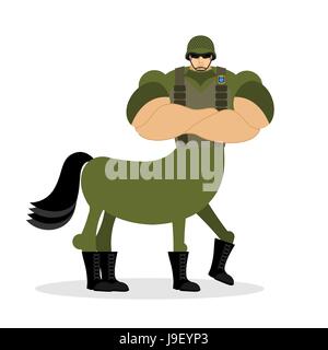 Centaur Soldat im Helm. Militärische Fabelwesen. Halb Mensch halb Pferd. Magische Krieger. Märchenfiguren Athlet. Mensch Pferd Stock Vektor