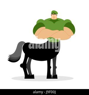 Centaur Soldat in Green Beret. Militärische Fabelwesen. Halb Mensch halb Pferd. Magische Krieger. Märchenfiguren Athlet. Mensch Pferd Stock Vektor