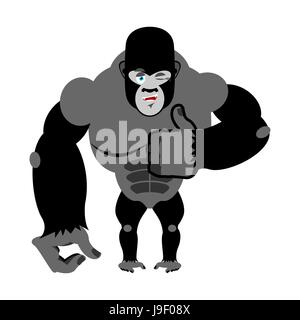 Gorilla Daumen nach oben zeigen, gut. Melden Sie sich alles in Ordnung. Fröhliche Affe. Hand mit ok. Geste der Hand. Gute Wildtier Stock Vektor
