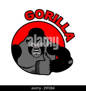 Gorilla zeigt gut. Melden Sie sich alles in Ordnung. Daumen nach oben. Hand mit ok. Geste der Hand. Böse Affe mit großen Muskeln. Aggressive wildes Tier. Logo für den sport Stock Vektor