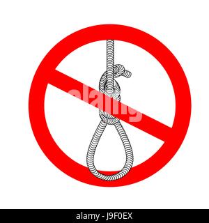 Galgen zu stoppen. Es ist zum Tode durch den Strang verboten. Daumen-Schleife Henker. Emblem gegen die Todesstrafe. Roten Verbotszeichen. Galgen zu verbieten. Schleife des Stock Vektor