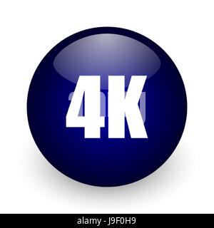 4 k blau glänzende Kugel Web-Symbol auf weißem Hintergrund. Runde 3D-Render Taste. Stockfoto