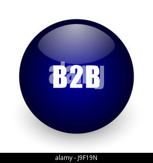 B2B-blaue glänzende Kugel-Web-Symbol auf weißem Hintergrund. Runde 3D-Render Taste. Stockfoto