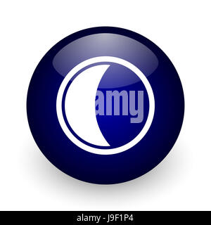 Blaue glänzende Kugel Web Mondsymbol auf weißem Hintergrund. Runde 3D-Render Taste. Stockfoto