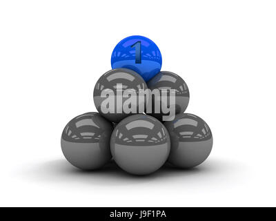 Pyramide. Blaue Kugel auf der Spitze. 3D Illustration Konzept. Stockfoto