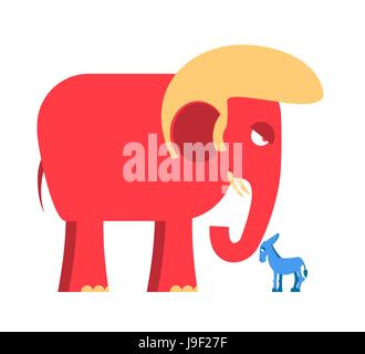 Big Red Elephant und wenig blaue Esel Symbole der politischen Parteien in Amerika. Demokraten gegen Republikaner. Opposition gegen die Politik der USA. Symbol des po Stock Vektor