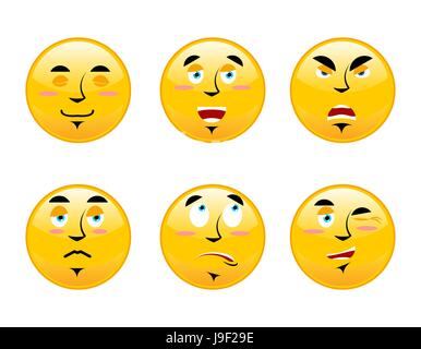Satz von Emoticons auf weißem Hintergrund. Cartoon Gesichts Emotionen. Satz isoliert Emoji Stock Vektor