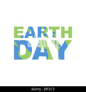 Earth Day-Emblem. Logo für Feier der Erde. Silhouette der Kontinente und Ozeane im Text. Illustration für internationalen Feiertag Tag der Erde Stock Vektor