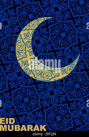 Muslimische Gemeinschaft Festival Eid Mubarak mit hängenden Mond. Islamische arabische symbol Stock Vektor