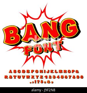 Knall-Schriftart. Comic-Alphabet. Helle Cartoon ABC. Roten Buchstaben Stock Vektor