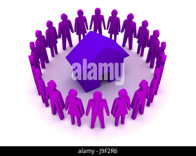 Blauen Haus. Auf weißem Hintergrund. 3D Illustration Konzept. Stockfoto