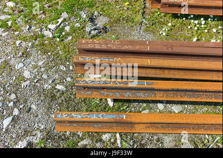 Metall Bahnstrecken für Elektrozüge in Douglas, Isle Of Man Stockfoto