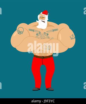 Hipster Claus mit Tattoos. Strong Weihnachtsmann mit Bart und Schnurrbart. Weihnachten und Neujahr illustration Stock Vektor