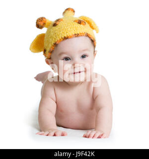 Säugling Baby Boy weared Giraffe Hut Stockfoto