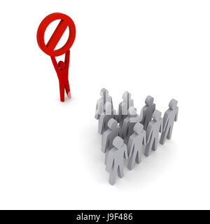 Mann mit Stop-Schild vor dem Team. 3D Illustration Konzept. Stockfoto