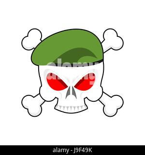 Schädel im Barett militärische Emblem. Army Cap und Kopf des Schädels. Schlimmes Signal für Kleidung Soldaten Stock Vektor