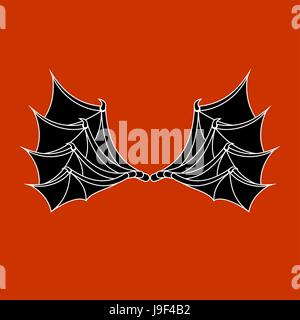 Flügel der Fledermaus und Drachen. Dämon-Flügel auf rotem Grund Stock Vektor