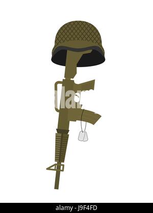 Schwere Soldat. Helm und Gewehr statt Kreuz. Badge Armee. Krieg-Grab Stock Vektor