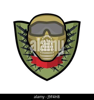 Paintball-Logo. Militärische Emblem. Armee-Zeichen. Helm und Waffen. Genial-Abzeichen für Sport-Teams und Vereine Stock Vektor