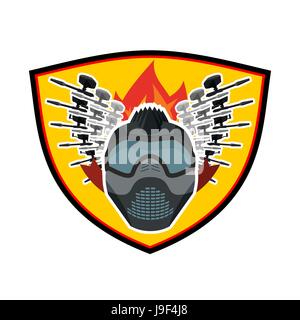 Paintball-Logo. Militärische Emblem. Armee-Zeichen. Helm und Waffen. Genial-Abzeichen für Sport-Teams und Vereine Stock Vektor