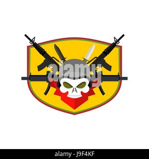 Armee-Logo Schädel. Soldaten-Abzeichen. Militärische Emblem. Flügel und Waffen. Adler und Waffen. Wunderbare Zeichen für Truppen. Wappen-Kommando Stock Vektor