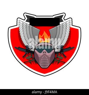 Paintball-Logo. Militärische Emblem. Armee-Zeichen. Helm und Waffen. Genial-Abzeichen für Sport-Teams und Vereine Stock Vektor