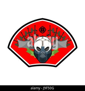 Militärische Emblem. Paintball-Logo. Armee-Zeichen. Schädel mit Schutzmaske und Waffen. Genial-Abzeichen für Sport-Teams und Vereine Stock Vektor