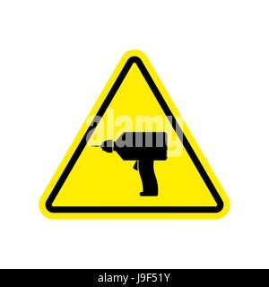 Bohren Sie gelbe Warnzeichen. Reparatur Gefahrensymbol Aufmerksamkeit. Vorzeichenbit Dreieck Gefahr Straße Stock Vektor