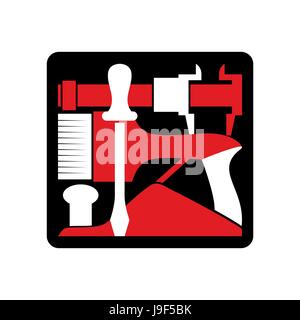 Reparatur-Logo. Reparatur-Werkzeug-Emblem. Instrument-Zeichen. Industrielle Locksmith Tools Stock Vektor