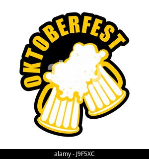 Oktoberfest Bierkrüge Klirren Logo. Trinken Alkohol Zeichen. Emblem für deutsche festival Stock Vektor