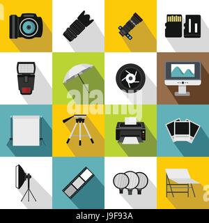 Foto Studio Icons Set, flachen Stil Stock Vektor