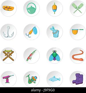 Angeln-Ikonen, Cartoon-Stil Stock Vektor