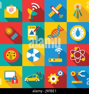 Zukunftstechnologien Icons Set, flachen Stil Stock Vektor
